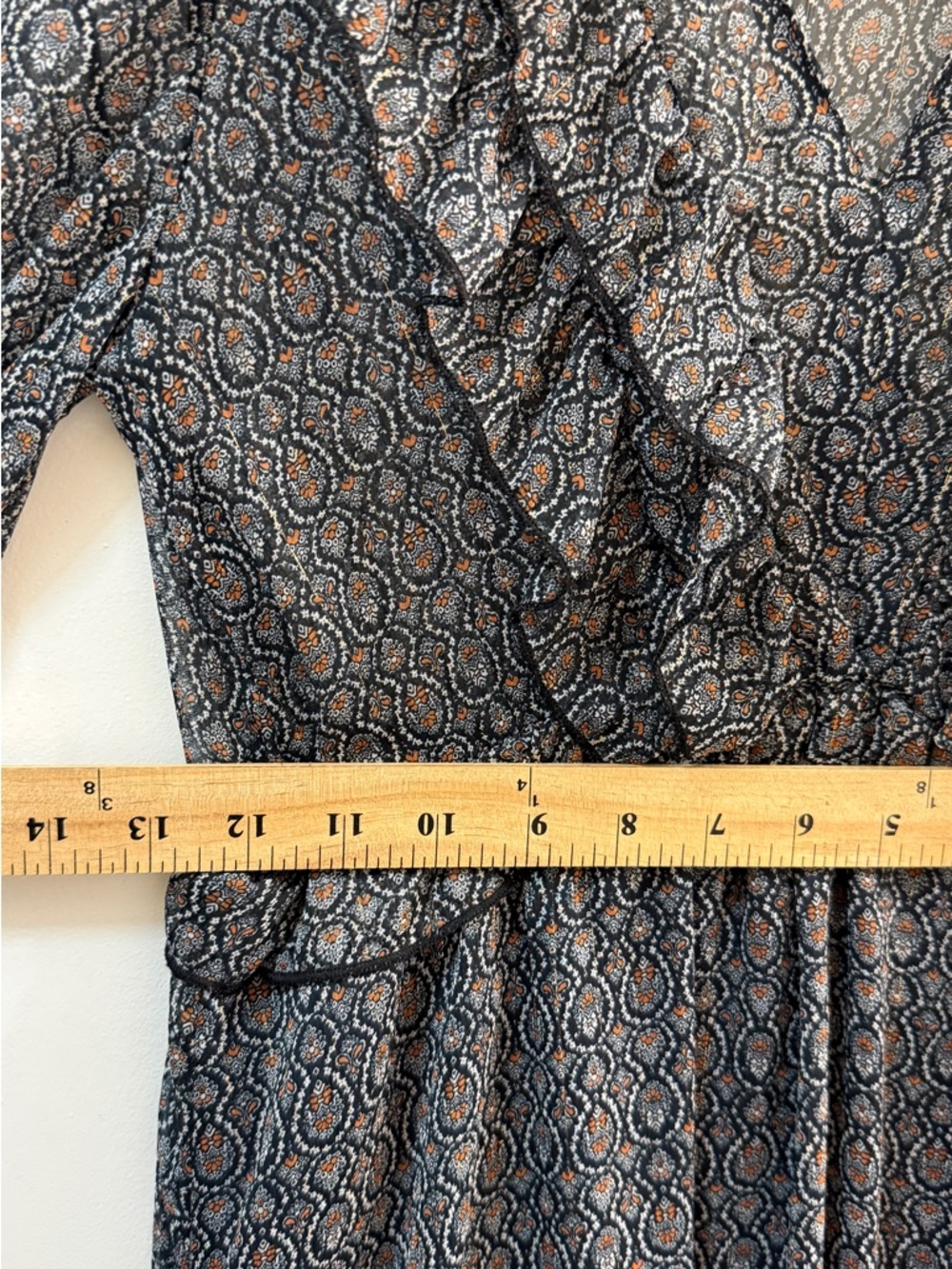 ZARA Boho Paisley Ruffle Maxi Dress Size S Blue Orange - Picture 8 of 13